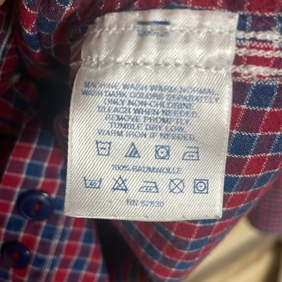 Lands’ End Size Med Tall Red & Blue Checker Plaid Button Down Long Sleeve Shirt - Picture 6 of 7